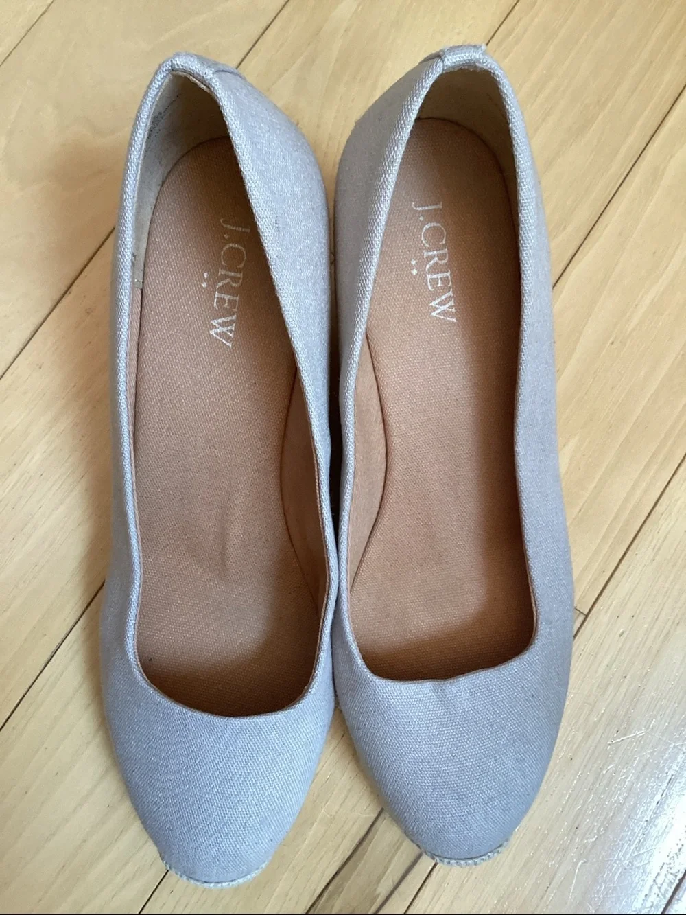 J.Crew beige canvas Seville espadrille wedge heel sandals. Women’s size 8.5